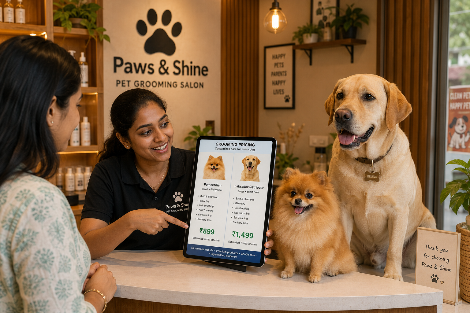 pet business showing different pricing for the pet type
